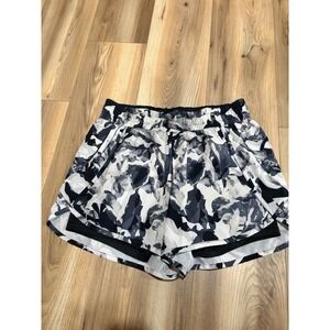 Avia Running Shorts Women's Large Black White Tie Dye Floral Liner Pocket